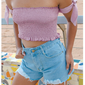 Shirred Pink Arm Tie Tube Top